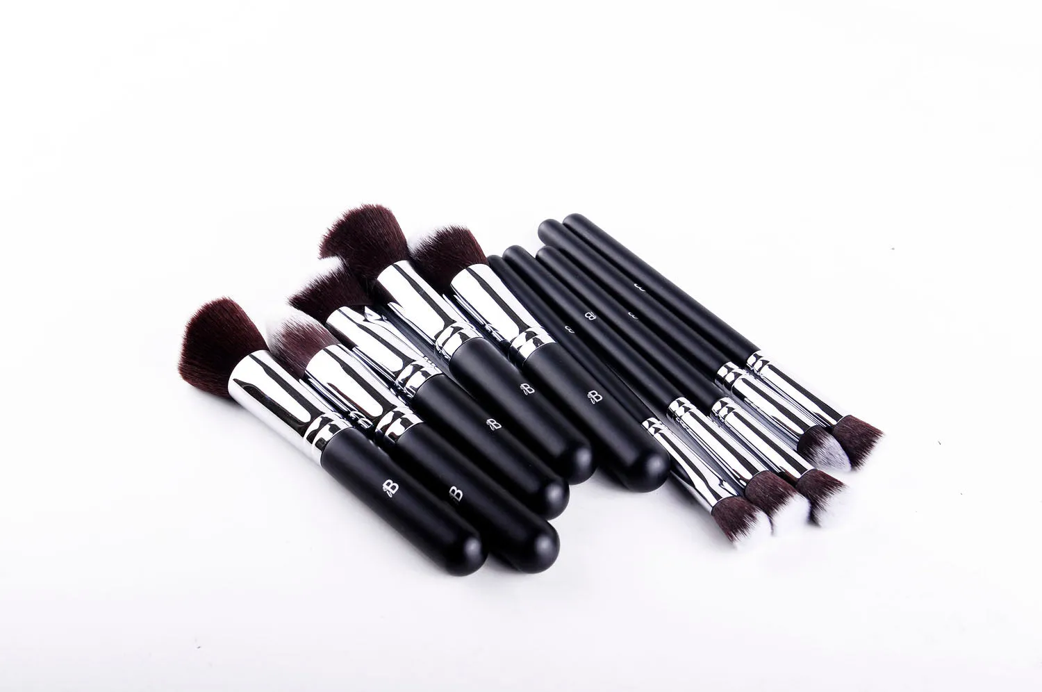 10pc Black & Silver Makeup Brush Set With Optional Butterfly Palette