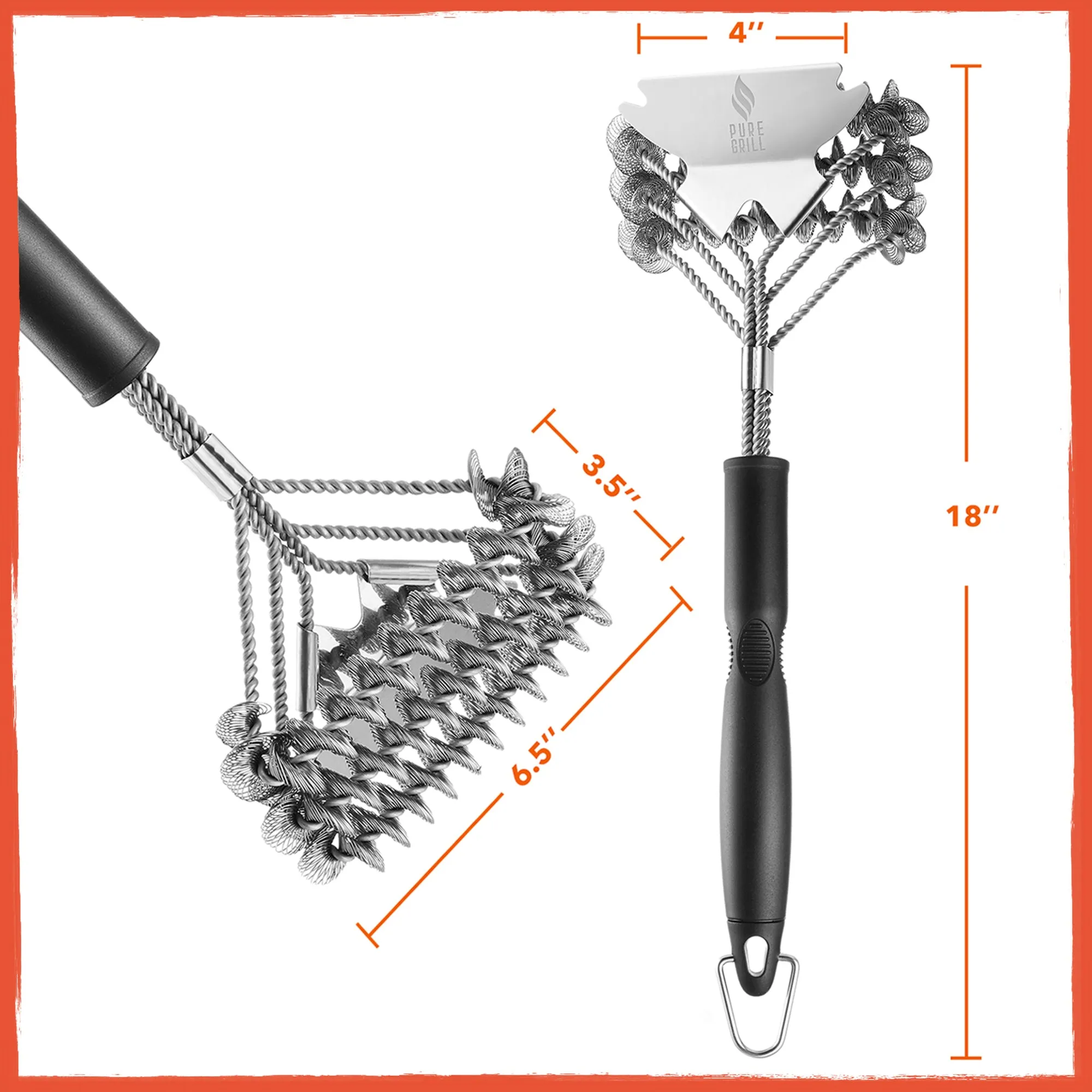 18" Stainless Steel Bristle Free Grill Brush & Scraper by Pure Grill