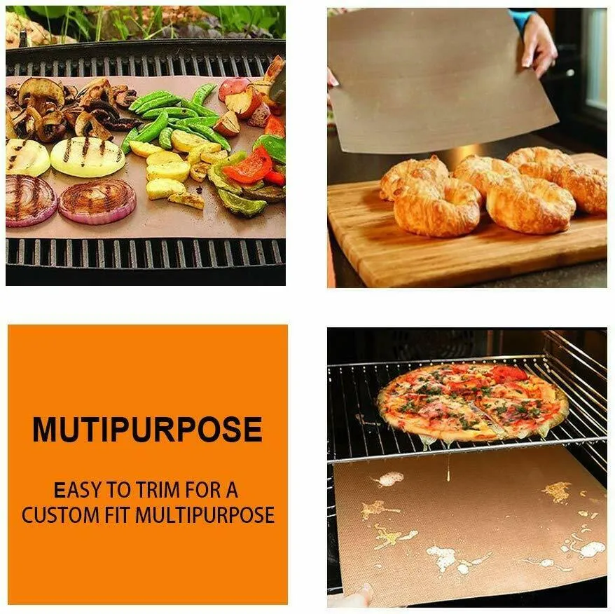 5pc Copper Grill Mats Baking Non Stick BBQ Mat Pad Bake Cooking Oven Sheet Liner