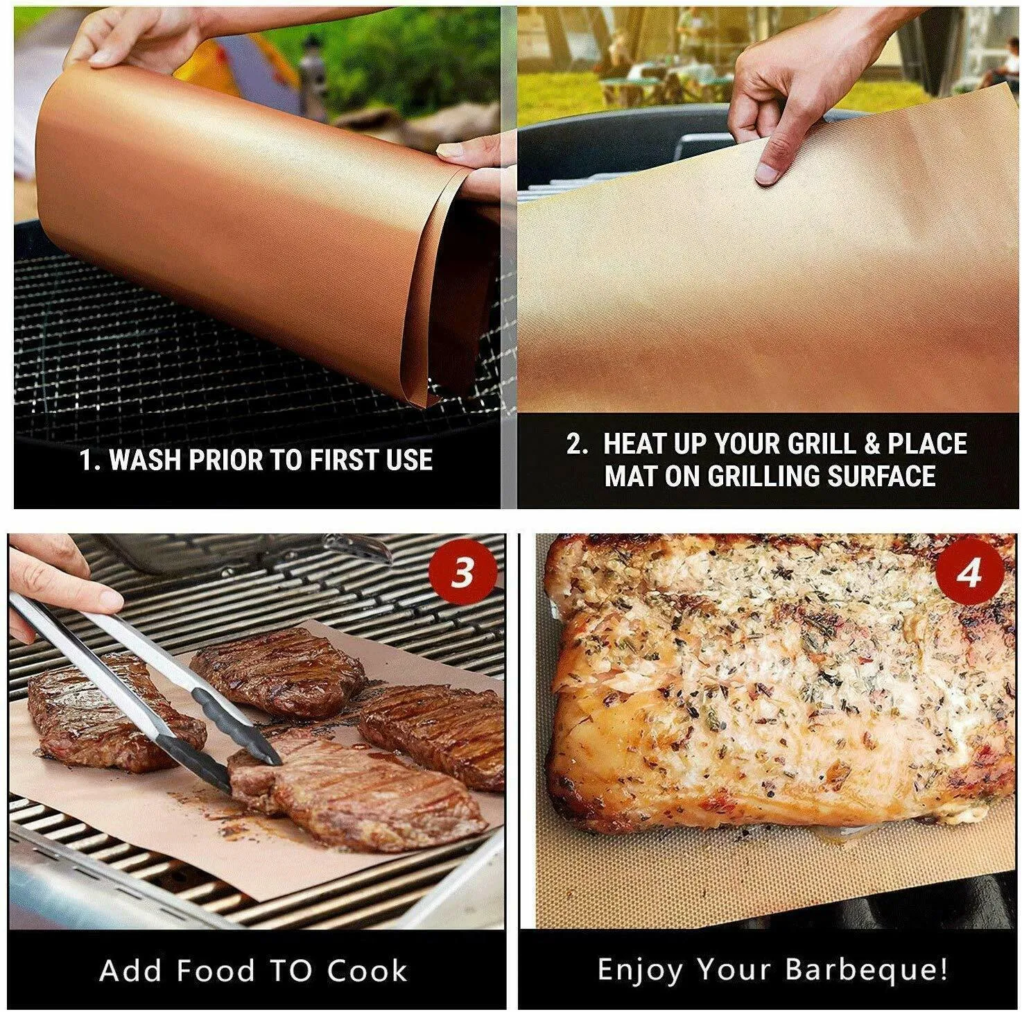 5pc Copper Grill Mats Baking Non Stick BBQ Mat Pad Bake Cooking Oven Sheet Liner