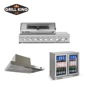 BBQ Bundle 304 SS 6 Burner BBQ, Bar Fridge King 2-Door Fridge, and the 150CM BBQ Rangehood Canopy