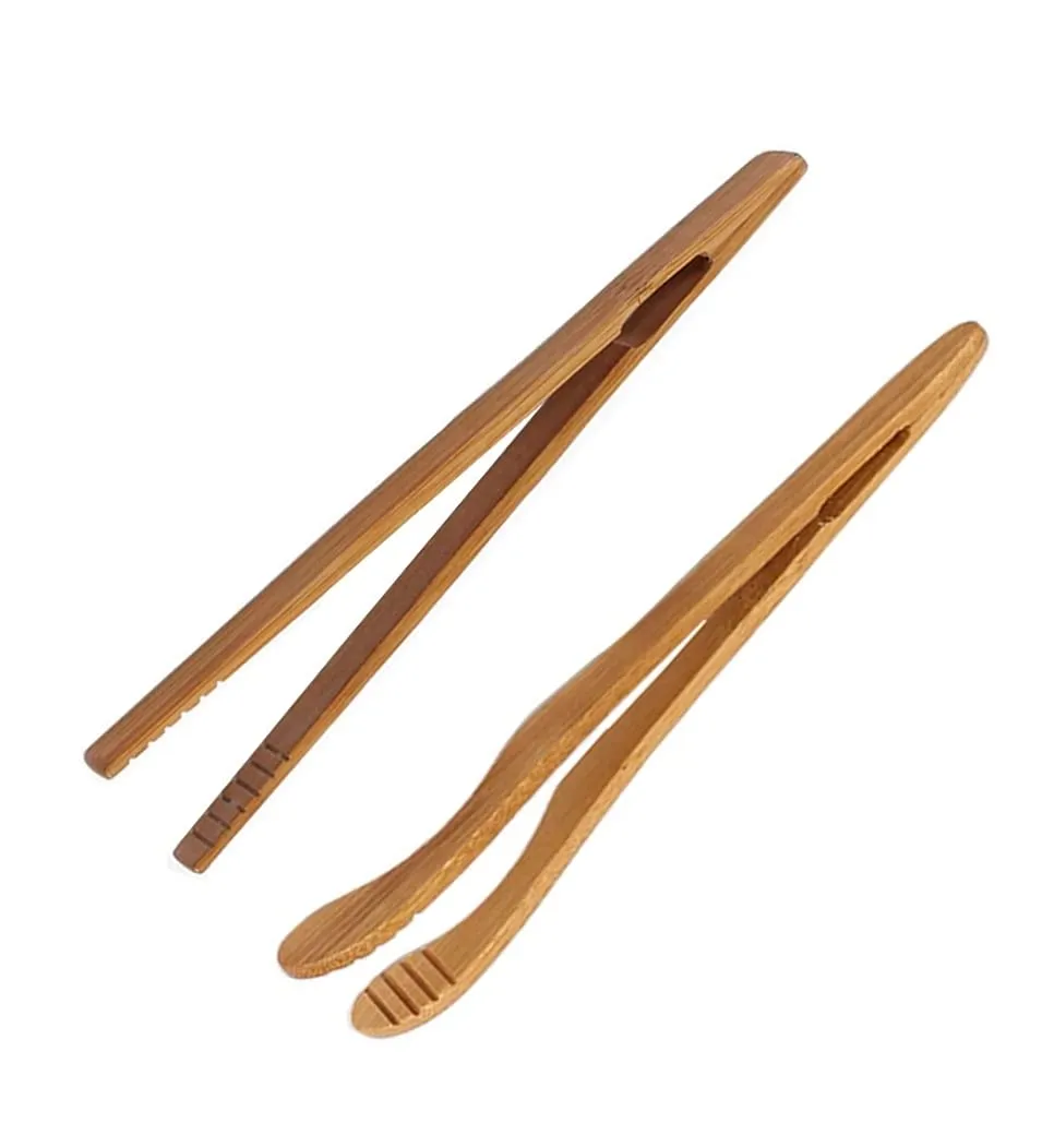 Catchex Bamboo Toaster Tongs for Toast, Bread, Tea Bag Squeezer, Pickles and Other Small Food Items (7", Reusable, Pack of 2)