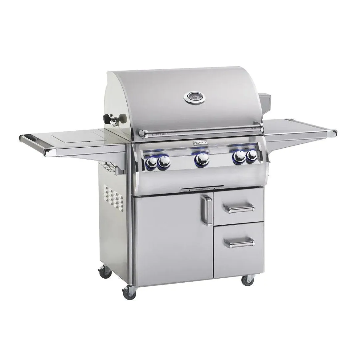 Fire Magic Echelon Diamond E660s 30" Natural Gas Freestanding Grill w/ Flush Mounted Single Side Burner, Backburner, Rotisserie Kit, 1 Sear Burner and Analog Thermometer - E660S-8LAN-62