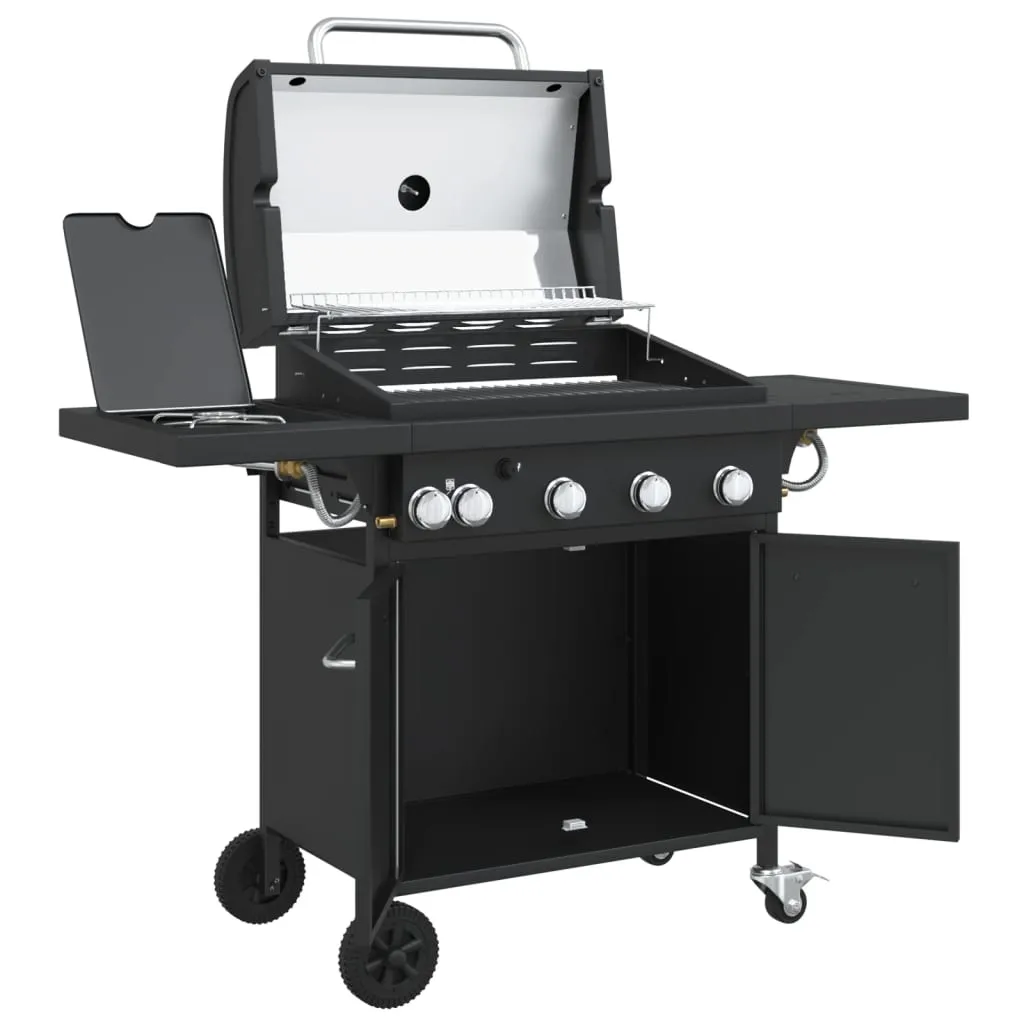 Gas BBQ Grill with 5 Burners Black Powder-coated Steel