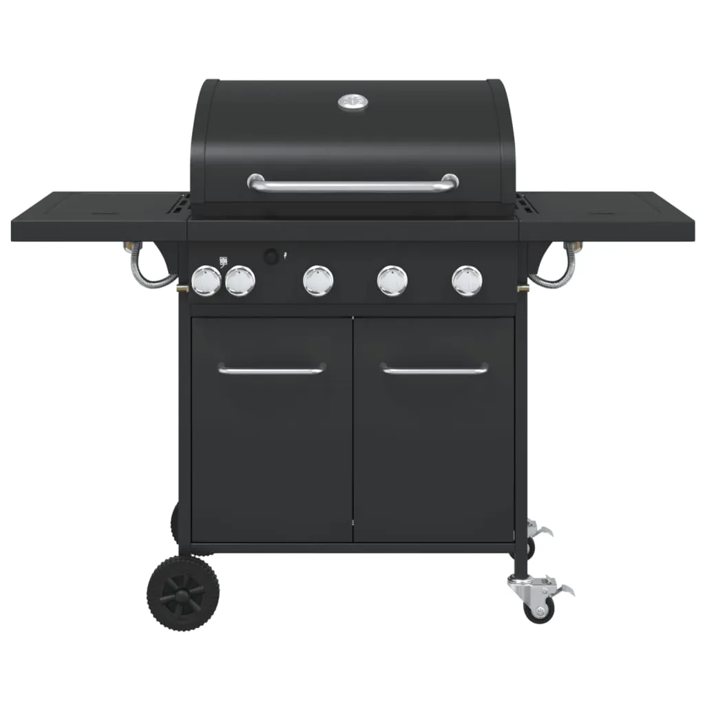 Gas BBQ Grill with 5 Burners Black Powder-coated Steel