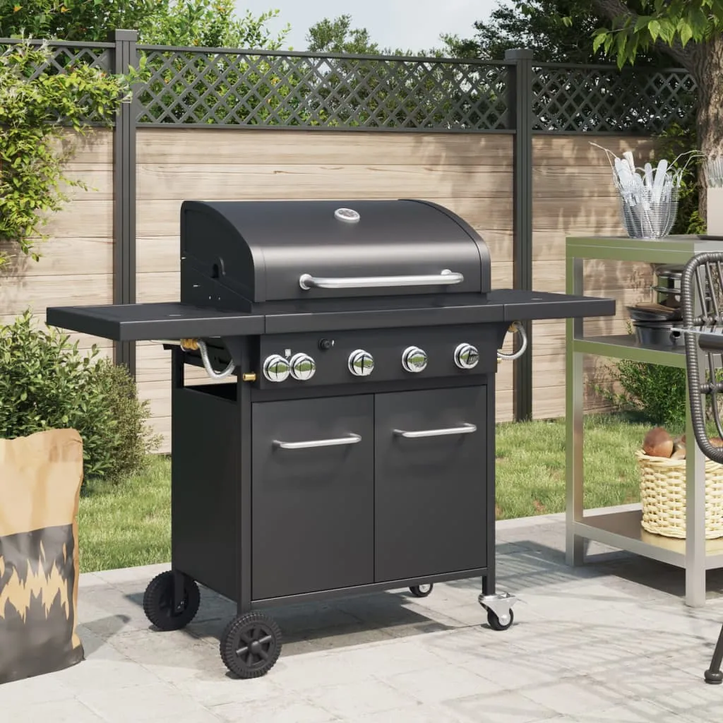 Gas BBQ Grill with 5 Burners Black Powder-coated Steel