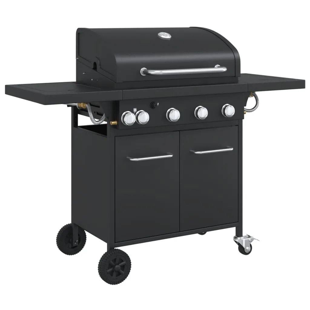 Gas BBQ Grill with 5 Burners Black Powder-coated Steel