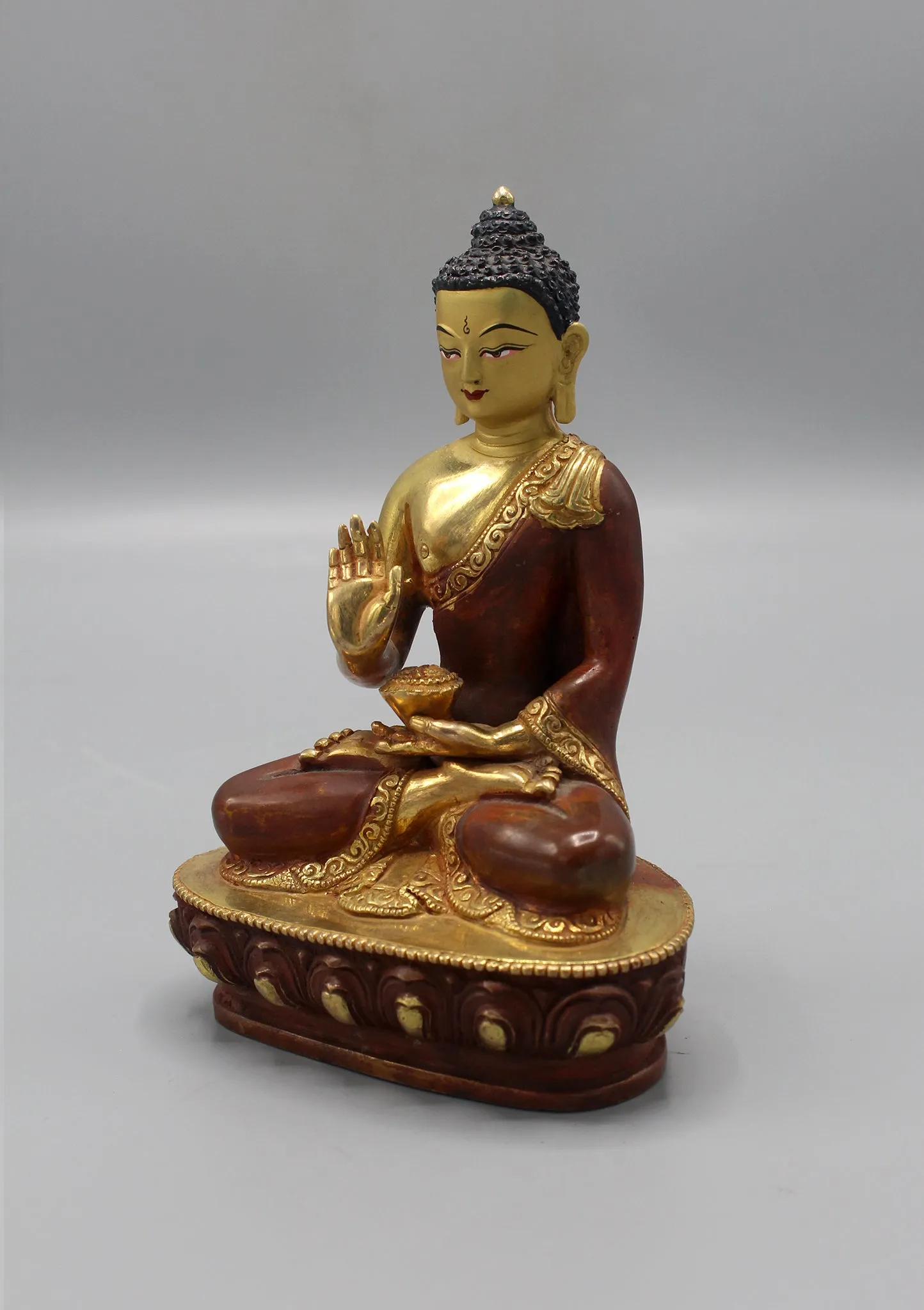 Gold Plated Copper Amoghasiddhi Buddha Statue 5.5" H