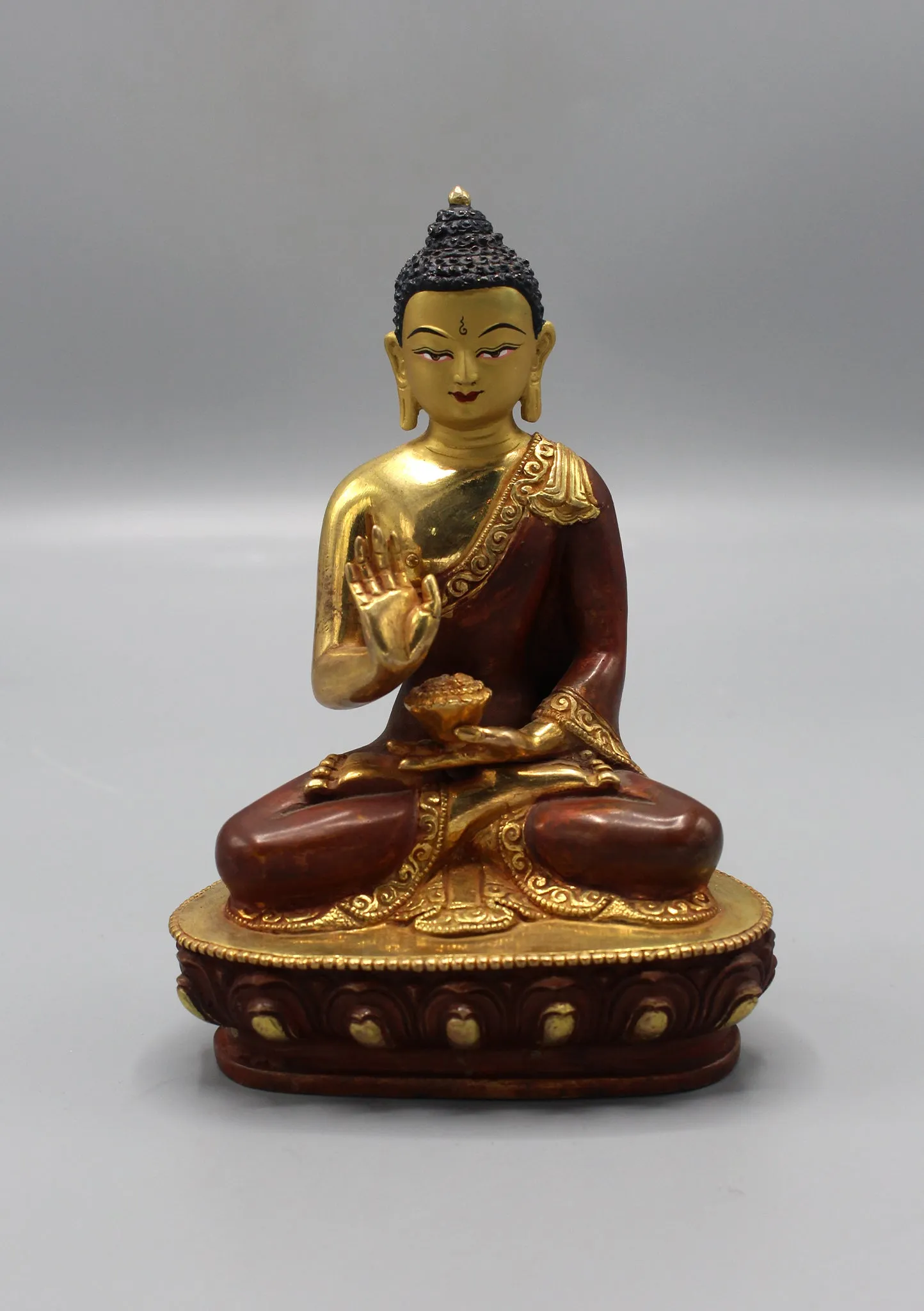 Gold Plated Copper Amoghasiddhi Buddha Statue 5.5" H