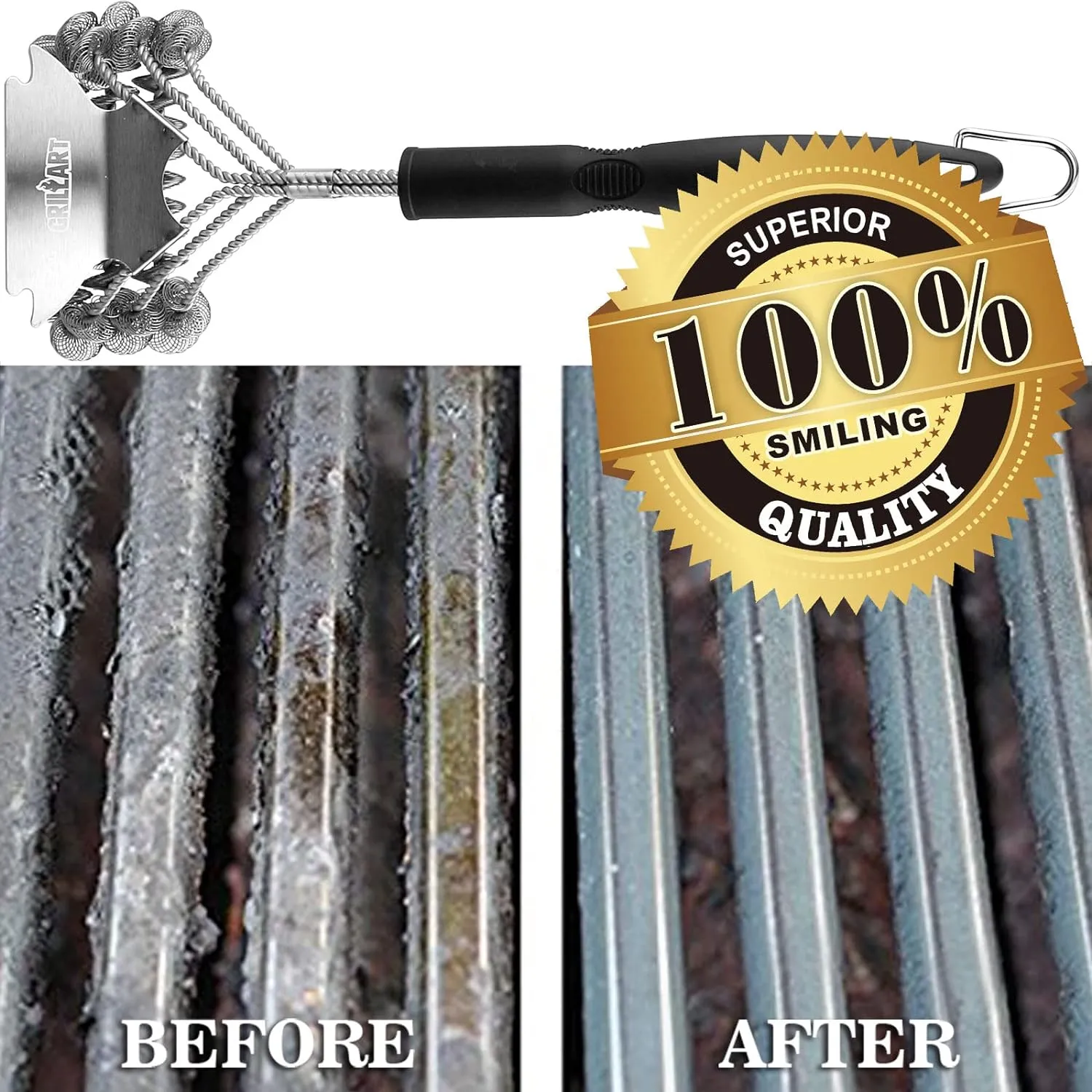 GRILLART Grill Brush and Scraper Bristle Free – Safe BBQ Brush for Grill – 18'' Stainless Grill Grate Cleaner - Safe Grill Accessories for Porcelain/Weber Gas/Charcoal Grill – Gifts for Grill Wizard