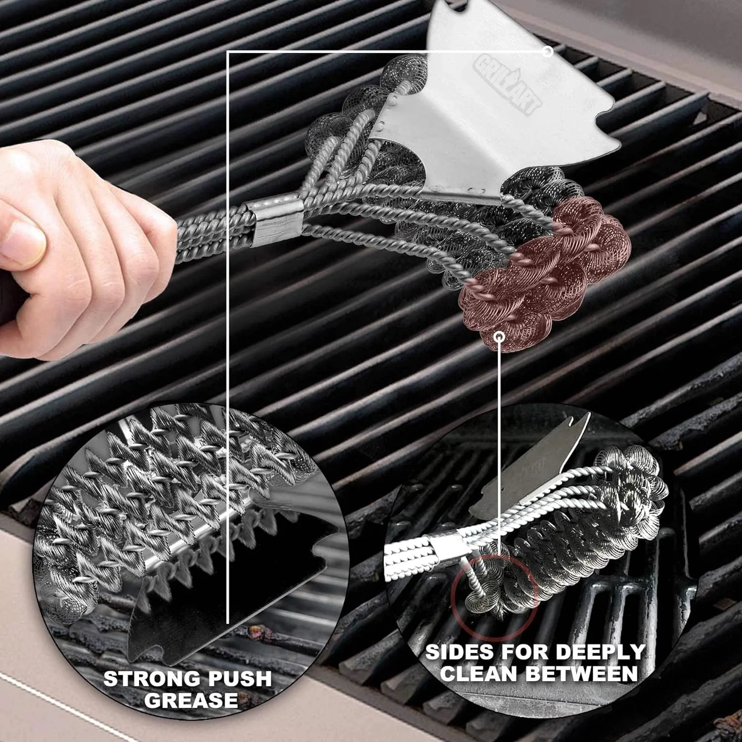 GRILLART Grill Brush and Scraper Bristle Free – Safe BBQ Brush for Grill – 18'' Stainless Grill Grate Cleaner - Safe Grill Accessories for Porcelain/Weber Gas/Charcoal Grill – Gifts for Grill Wizard