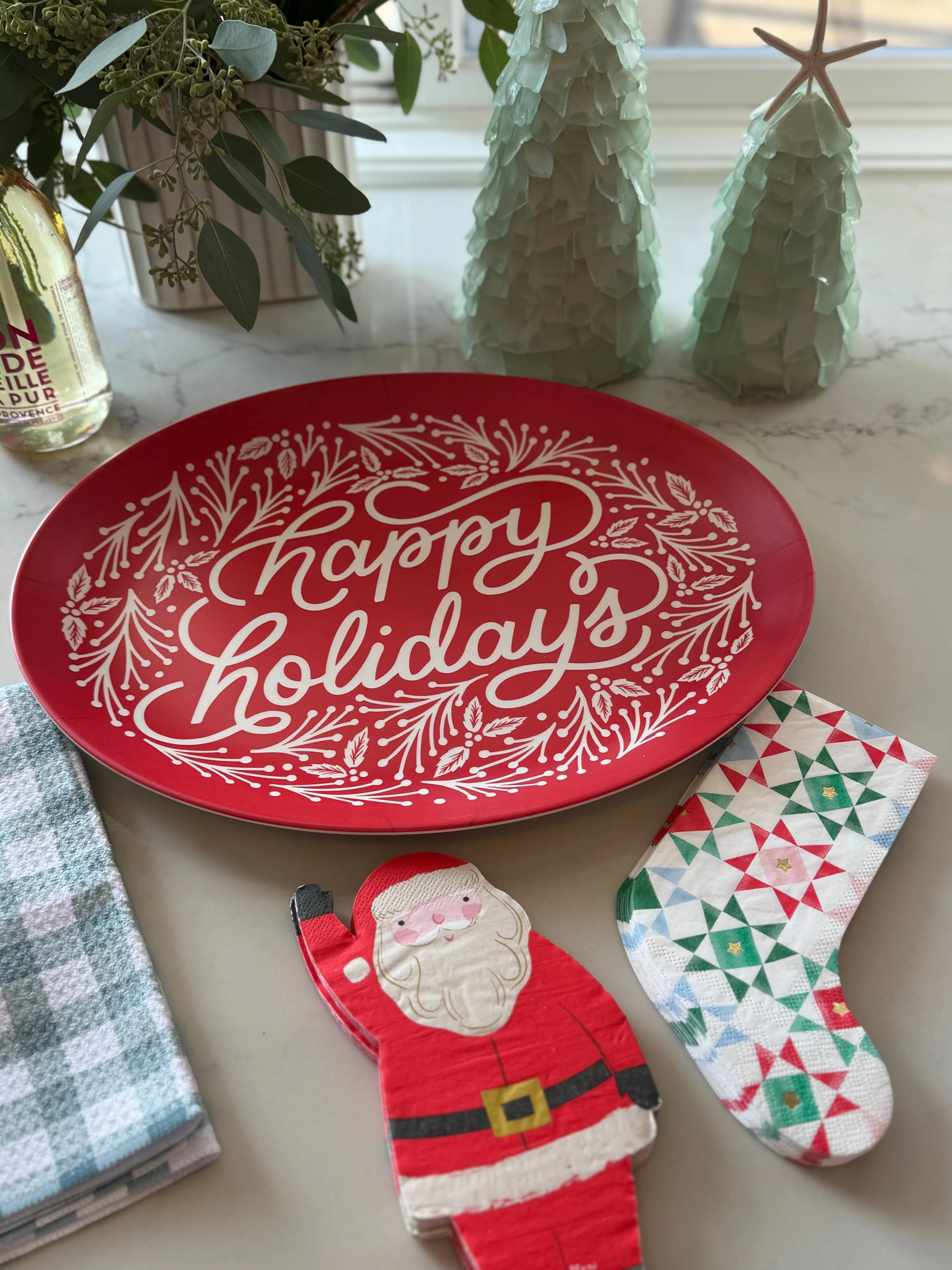 Happy Holidays Oval Bamboo Tray