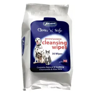 Johnsons Clean 'n' Safe Cleansing Wipes for Cats and Dogs (Pack oF 30)