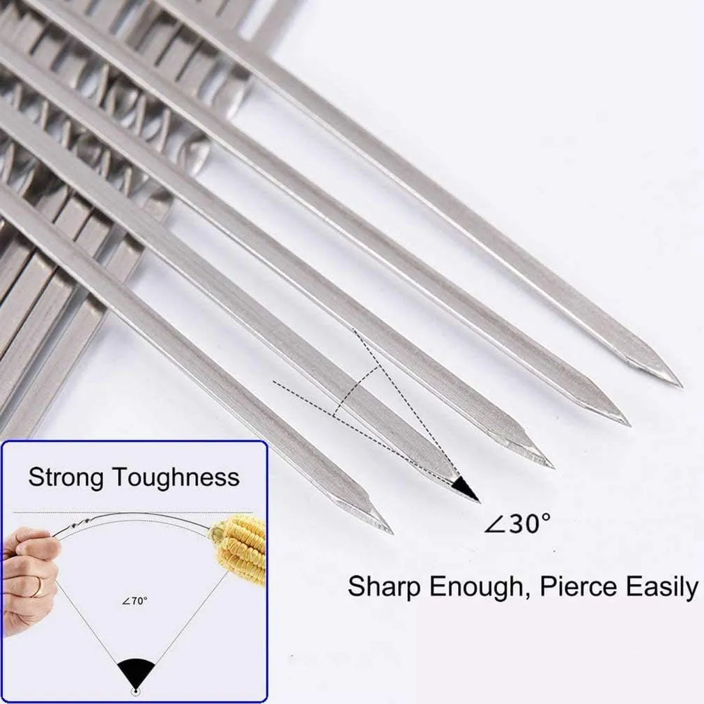 Kabob Skewers Flat Stainless Steel Reusable Grilling Skewers Set 24 Pcs