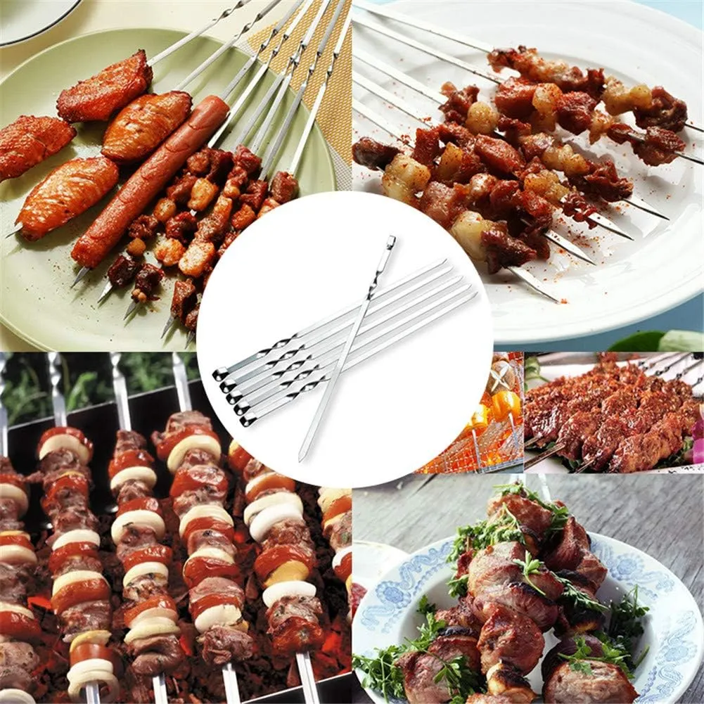 Kabob Skewers Flat Stainless Steel Reusable Grilling Skewers Set 24 Pcs