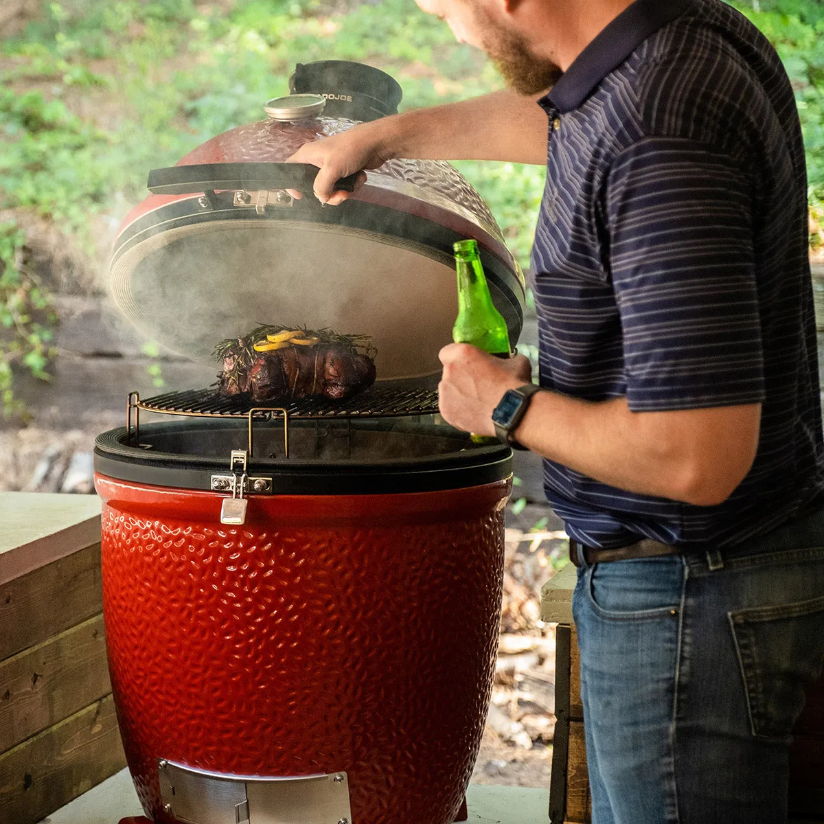 KAMADO JOE CLASSIC 1 RED W/CART & SIDE SHELVES