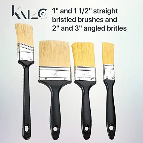 Katzco 4 Pack - Polyester Bristle Paint Brush Value Set with Contoured Handles - for Any