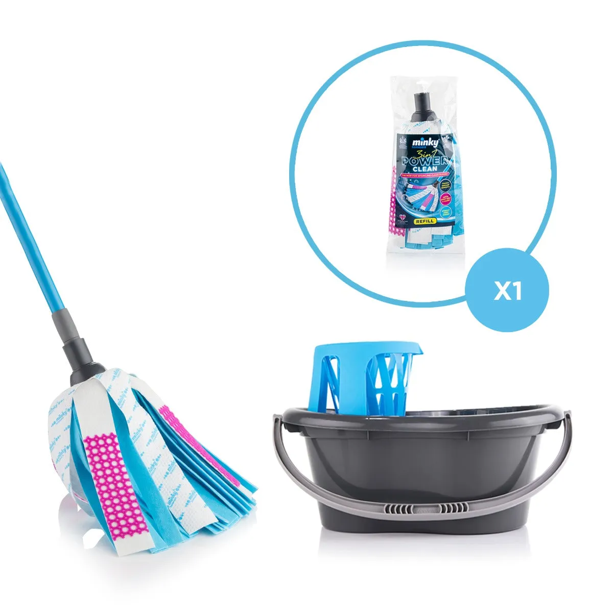 Minky 3-in-1 Power Mop & Smart Bucket with Refills