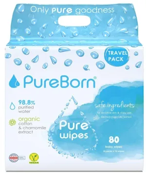 Pure Born Chamomile Travel Wipes 8X10S