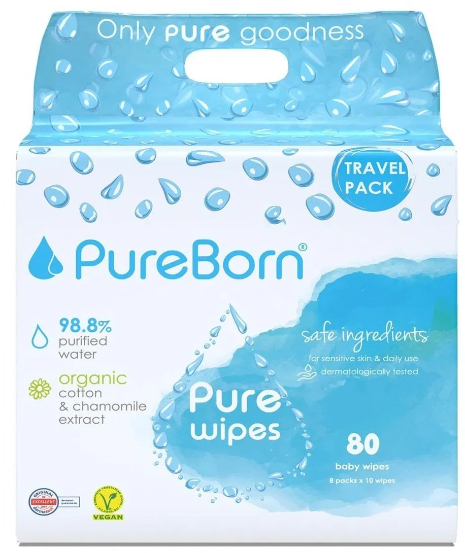 Pure Born Chamomile Travel Wipes 8X10S