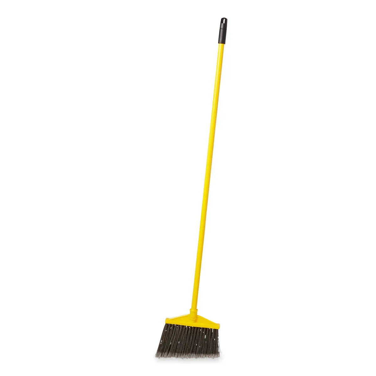 Rubbermaid® 10.5" Flagged Angle Broom w/ Gray Polypropylene Bristles & Yellow Vinyl-Coated Metal Handle