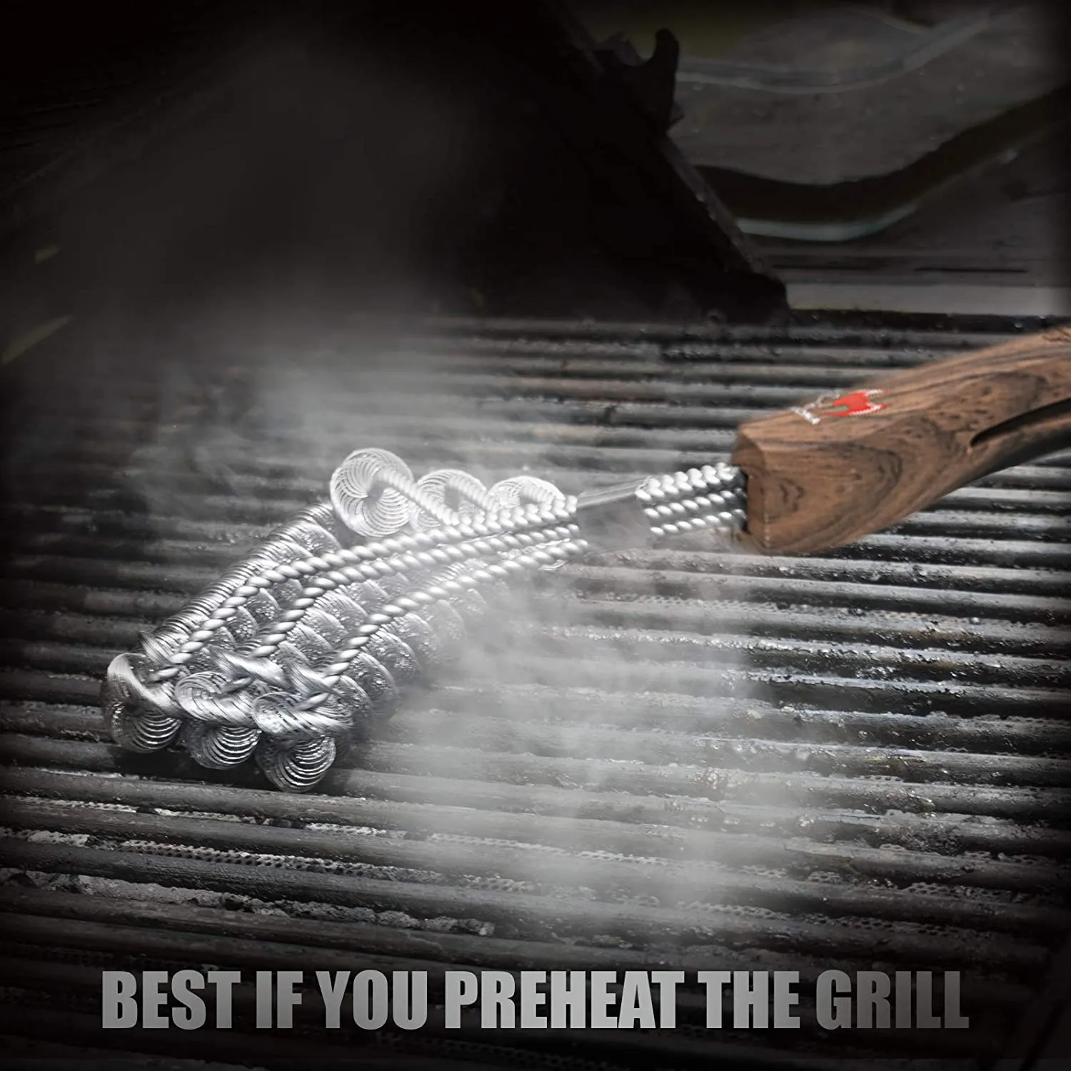 Wood Grain Safe/Clean Bristle-Free Grill Brush - 18" Stainless Steel