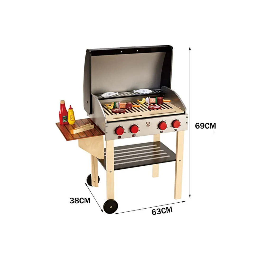 Wooden Kitchen Pretend Play BBQ Set Toy Kids Toddlers Cooking Home Children Food